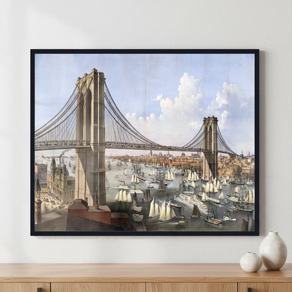 Brooklyn Bridge ภาพติดผังสไตล์สแกนดิเนเวีย สำหรับตกแต่งบ้านและคอนโด พร้อมกรอบคุณภาพ