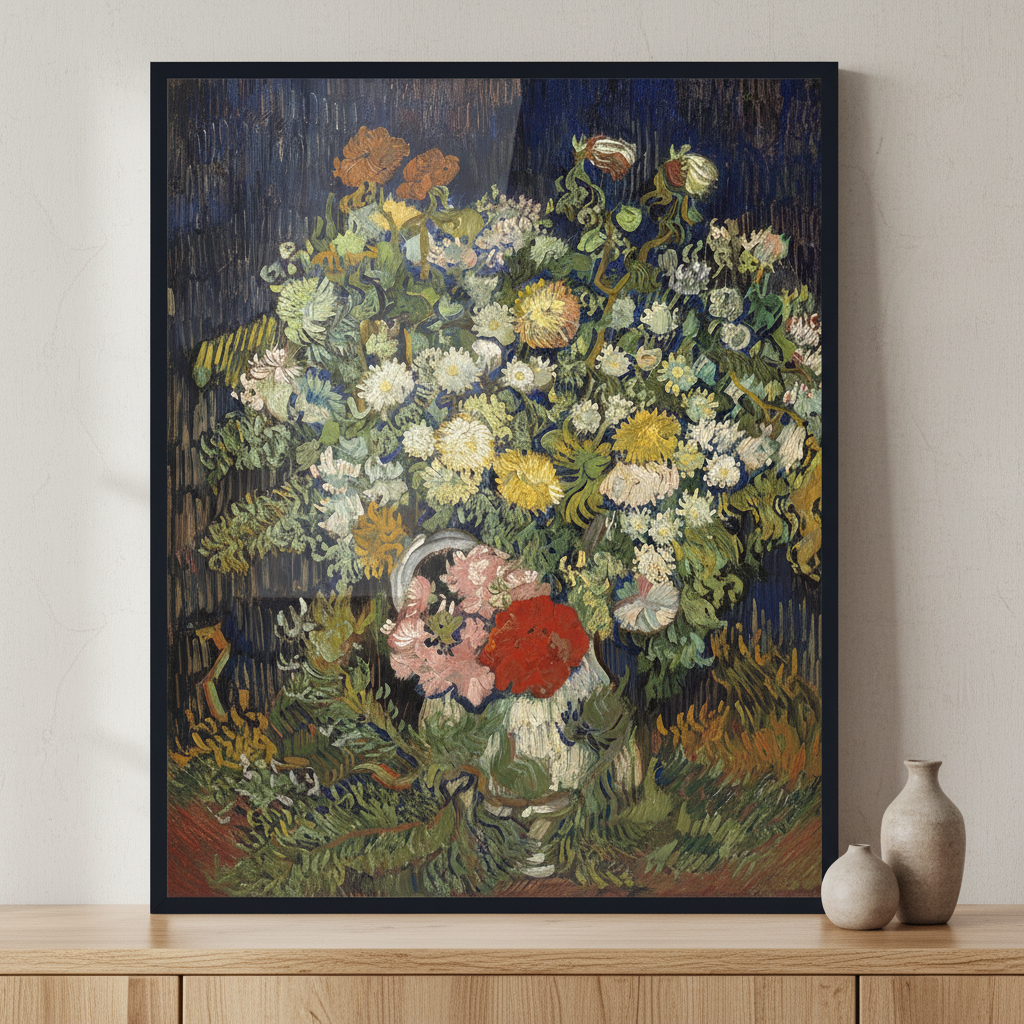 Bouquet of Flowers in a Vase ภาพติดผังสไตล์สแกนดิเนเวีย สำหรับตกแต่งบ้านและคอนโด พร้อมกรอบคุณภาพ