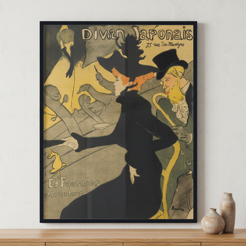 Divan Japonais, by Henri de Toulouse-Lautrec ภาพติดผังสไตล์สแกนดิเนเวีย สำหรับตกแต่งบ้านและคอนโด พร้อมกรอบคุณภาพ