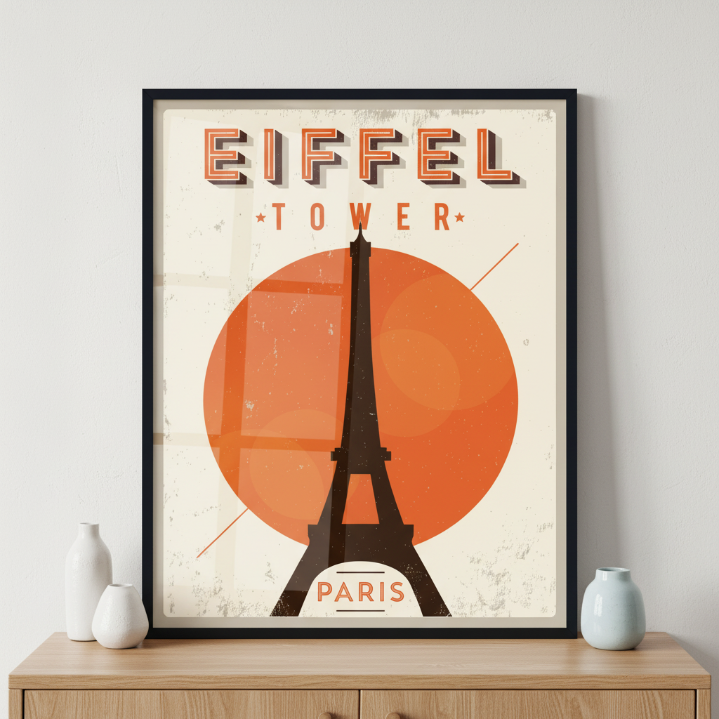 Eiffel Tower ภาพติดผังสไตล์สแกนดิเนเวีย สำหรับตกแต่งบ้านและคอนโด พร้อมกรอบคุณภาพ