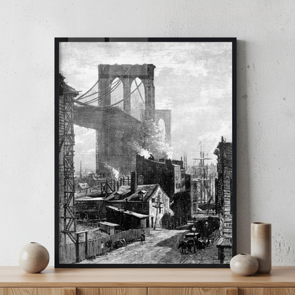 Brooklyn Bridge, 1881 ภาพติดผังสไตล์สแกนดิเนเวีย สำหรับตกแต่งบ้านและคอนโด พร้อมกรอบคุณภาพ