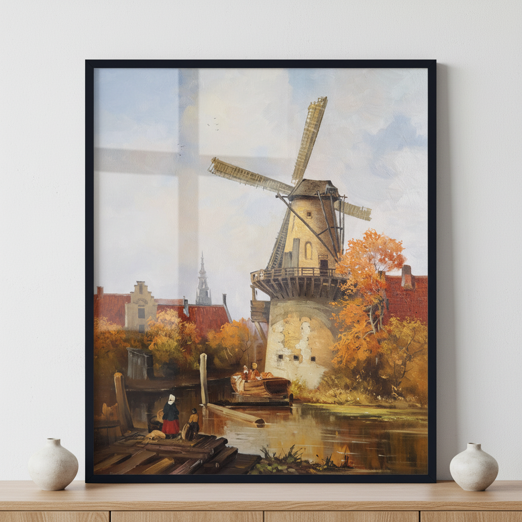 Windmill ภาพติดผังสไตล์สแกนดิเนเวีย สำหรับตกแต่งบ้านและคอนโด พร้อมกรอบคุณภาพ