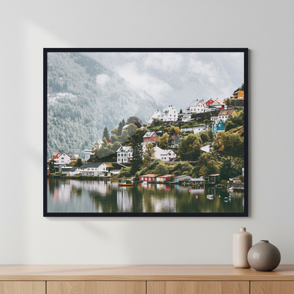 Norway Landscape ภาพติดผังสไตล์สแกนดิเนเวีย สำหรับตกแต่งบ้านและคอนโด พร้อมกรอบคุณภาพ