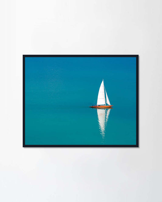 Boat in blue sea (Canvas)