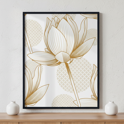 Lotus flower ภาพติดผังสไตล์ธรรมชาติ สำหรับตกแต่งบ้านและคอนโด พร้อมกรอบคุณภาพ