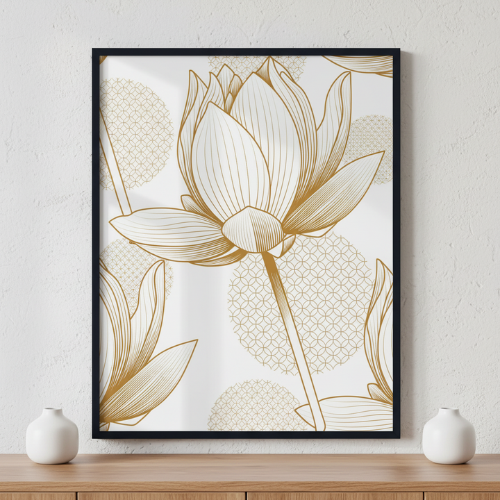 Lotus flower ภาพติดผังสไตล์ธรรมชาติ สำหรับตกแต่งบ้านและคอนโด พร้อมกรอบคุณภาพ