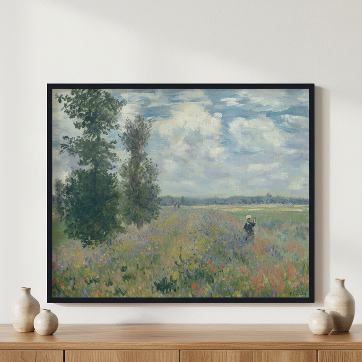Poppy Fields by Claude Monet, 1875, French ภาพติดผังสไตล์สแกนดิเนเวีย สำหรับตกแต่งบ้านและคอนโด พร้อมกรอบคุณภาพ