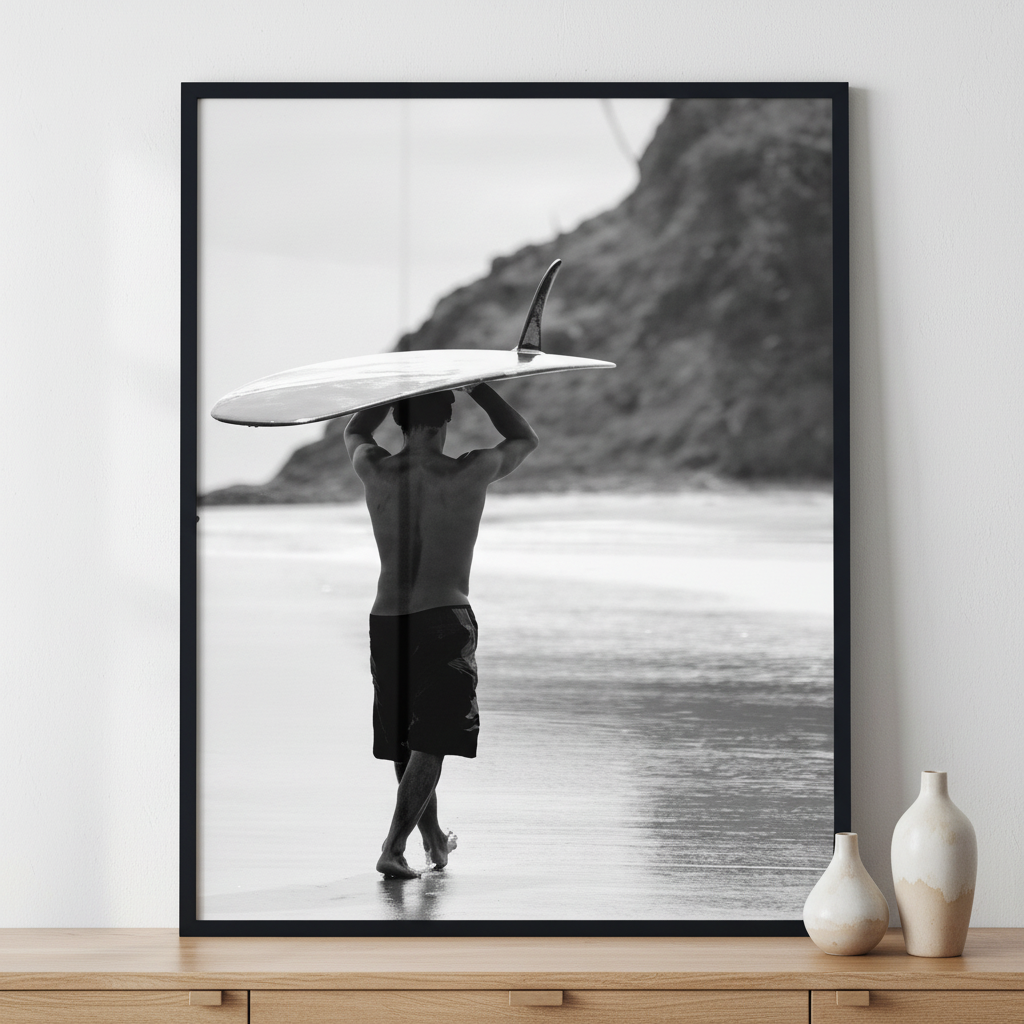 Surfboard ภาพติดผังสไตล์วิวธรรมชาติ สำหรับตกแต่งบ้านและคอนโด พร้อมกรอบคุณภาพ