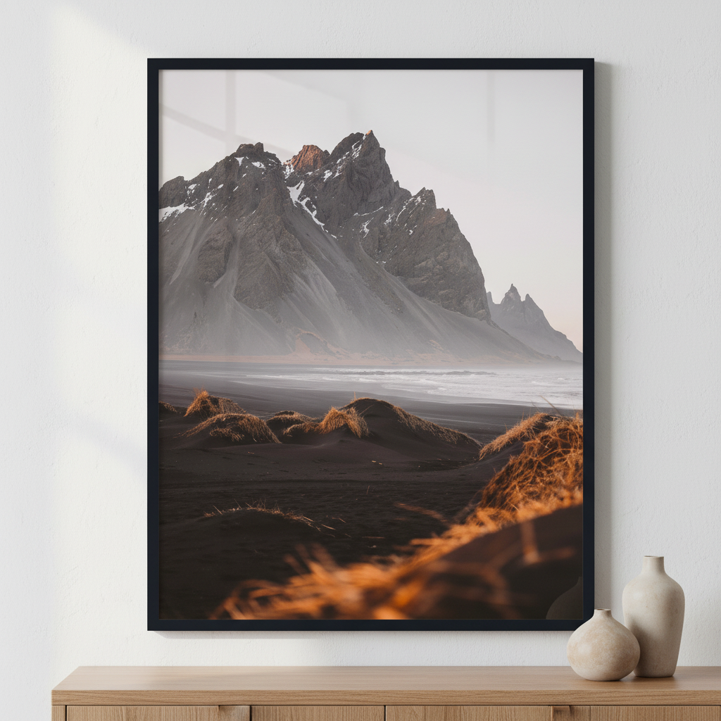 Sunset in Iceland ภาพติดผังสไตล์สแกนดิเนเวีย สำหรับตกแต่งบ้านและคอนโด พร้อมกรอบคุณภาพ