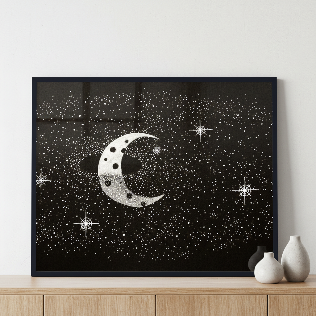 Half moon ภาพติดผังสไตล์นามธรรม สำหรับตกแต่งบ้านและคอนโด พร้อมกรอบคุณภาพ