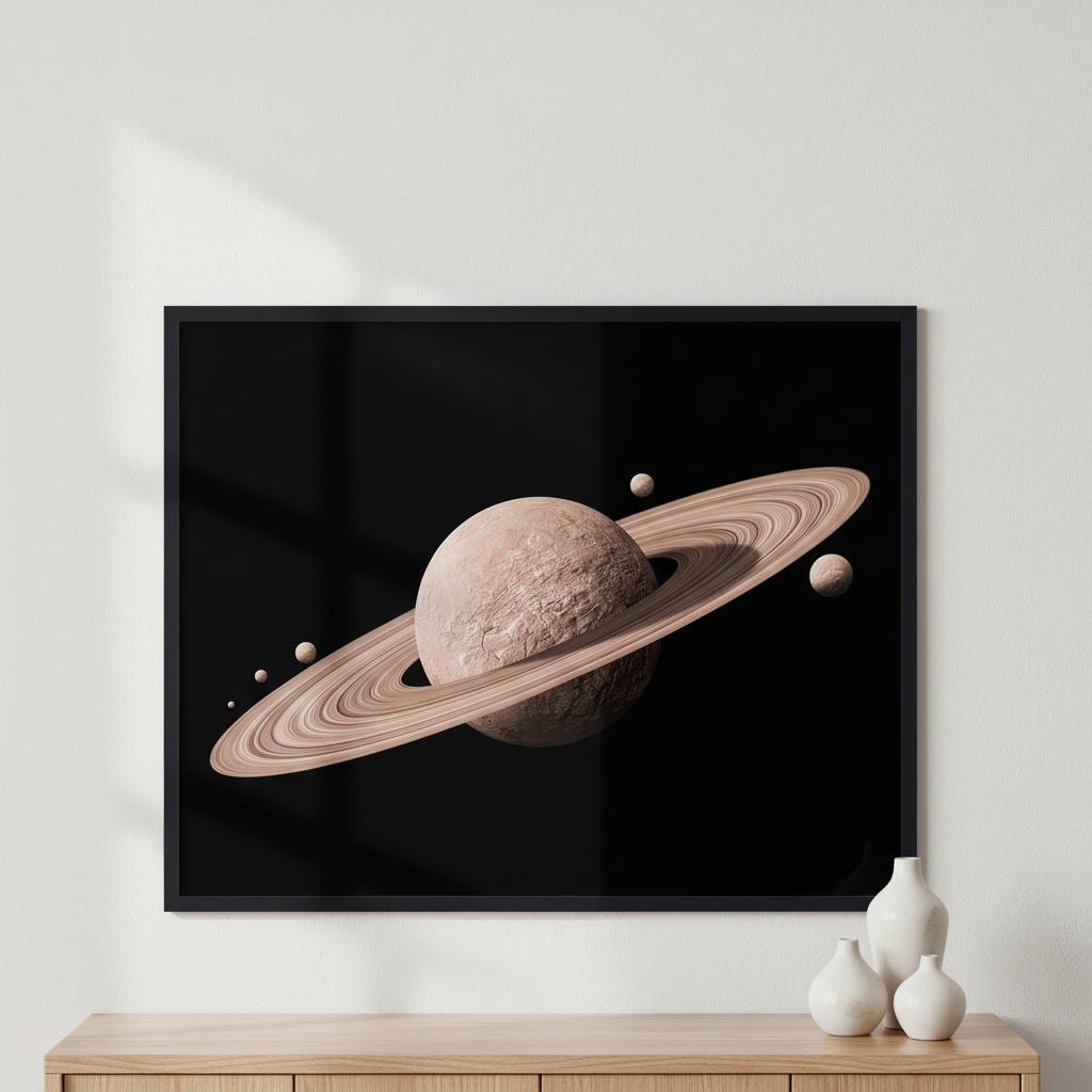 Saturn planets ภาพติดผังสไตล์นามธรรม สำหรับตกแต่งบ้านและคอนโด พร้อมกรอบคุณภาพ