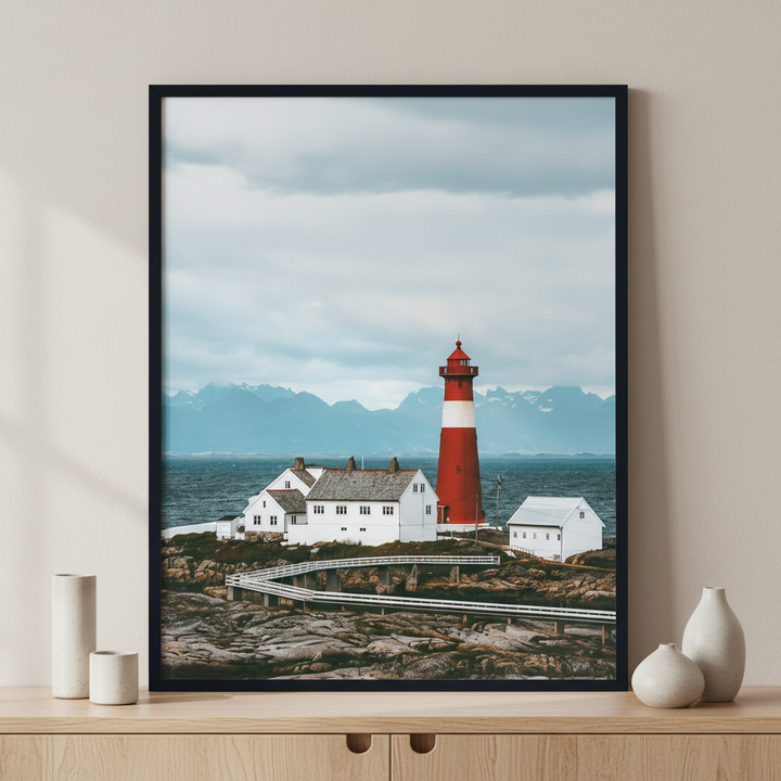 Tranoy Lighthouse Norway ภาพติดผังสไตล์สแกนดิเนเวีย สำหรับตกแต่งบ้านและคอนโด พร้อมกรอบคุณภาพ