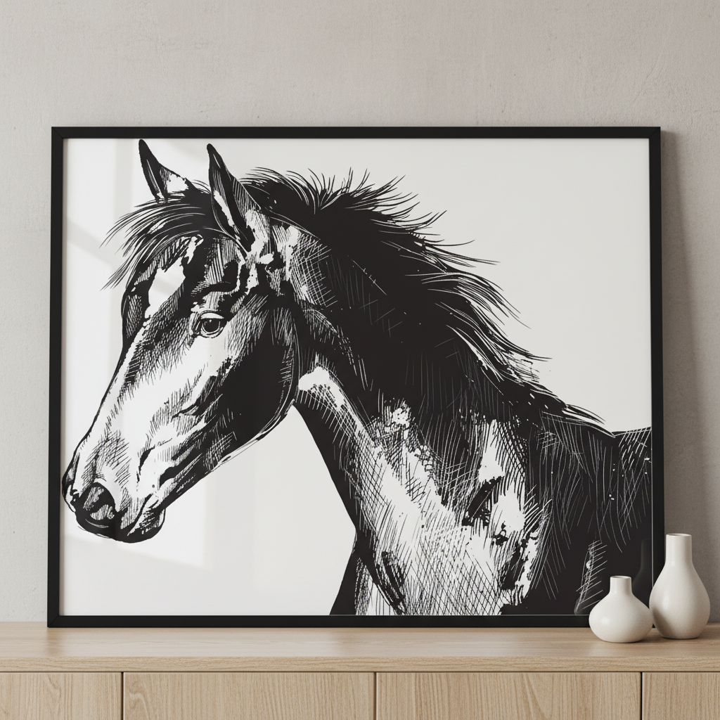 Horse Series ภาพติดผังสไตล์สแกนดิเนเวีย สำหรับตกแต่งบ้านและคอนโด พร้อมกรอบคุณภาพ
