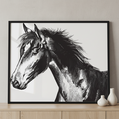 Horse Series ภาพติดผังสไตล์สแกนดิเนเวีย สำหรับตกแต่งบ้านและคอนโด พร้อมกรอบคุณภาพ