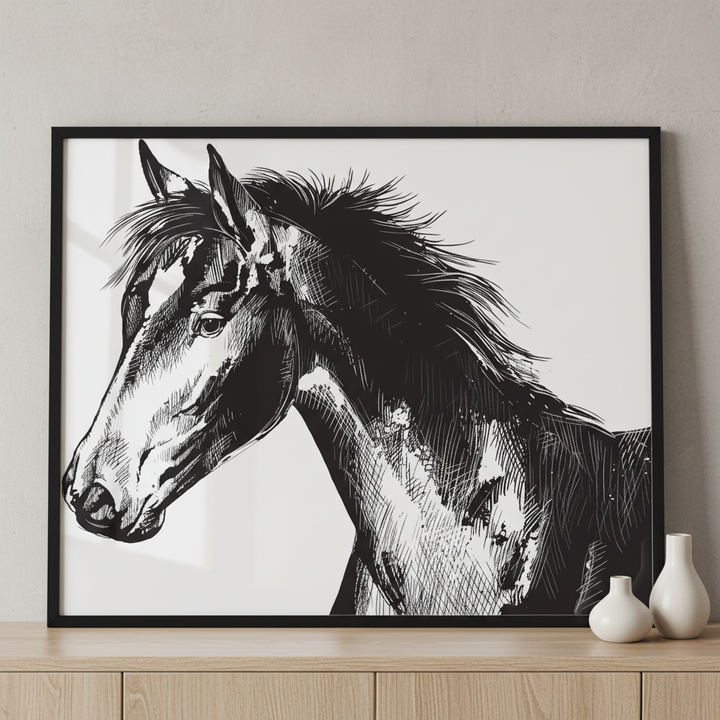 Horse Series ภาพติดผังสไตล์สแกนดิเนเวีย สำหรับตกแต่งบ้านและคอนโด พร้อมกรอบคุณภาพ