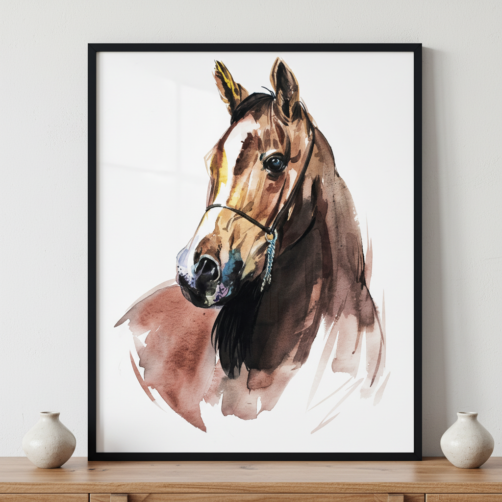 Arabian Horse ภาพติดผังสไตล์สแกนดิเนเวีย สำหรับตกแต่งบ้านและคอนโด พร้อมกรอบคุณภาพ