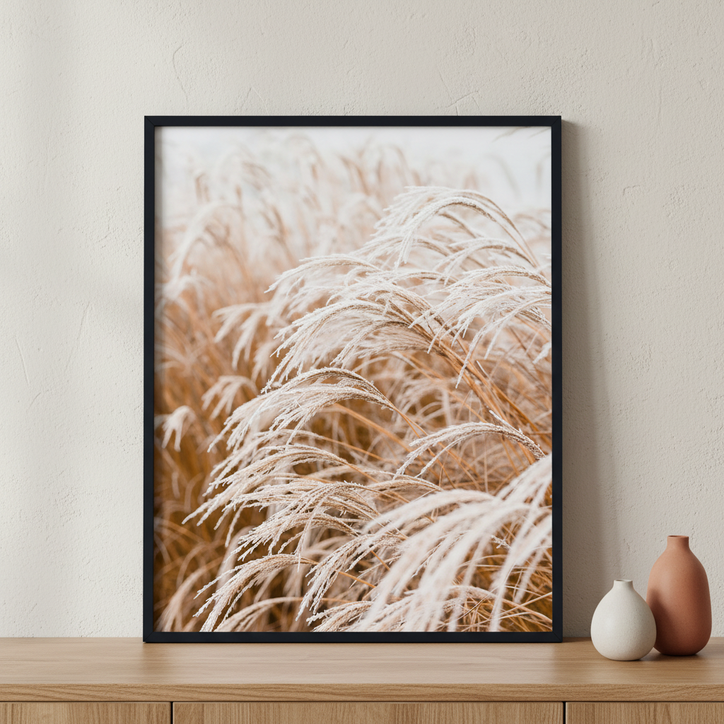 Pampas grass ภาพติดผังสไตล์ธรรมชาติ สำหรับตกแต่งบ้านและคอนโด พร้อมกรอบคุณภาพ