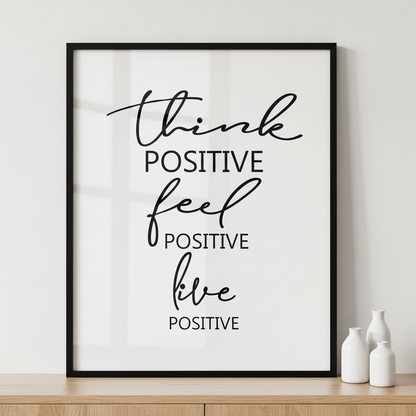 "Think positive, feel positive, live positive" ภาพติดผังสไตล์สแกนดิเนเวีย สำหรับตกแต่งบ้านและคอนโด พร้อมกรอบคุณภาพ