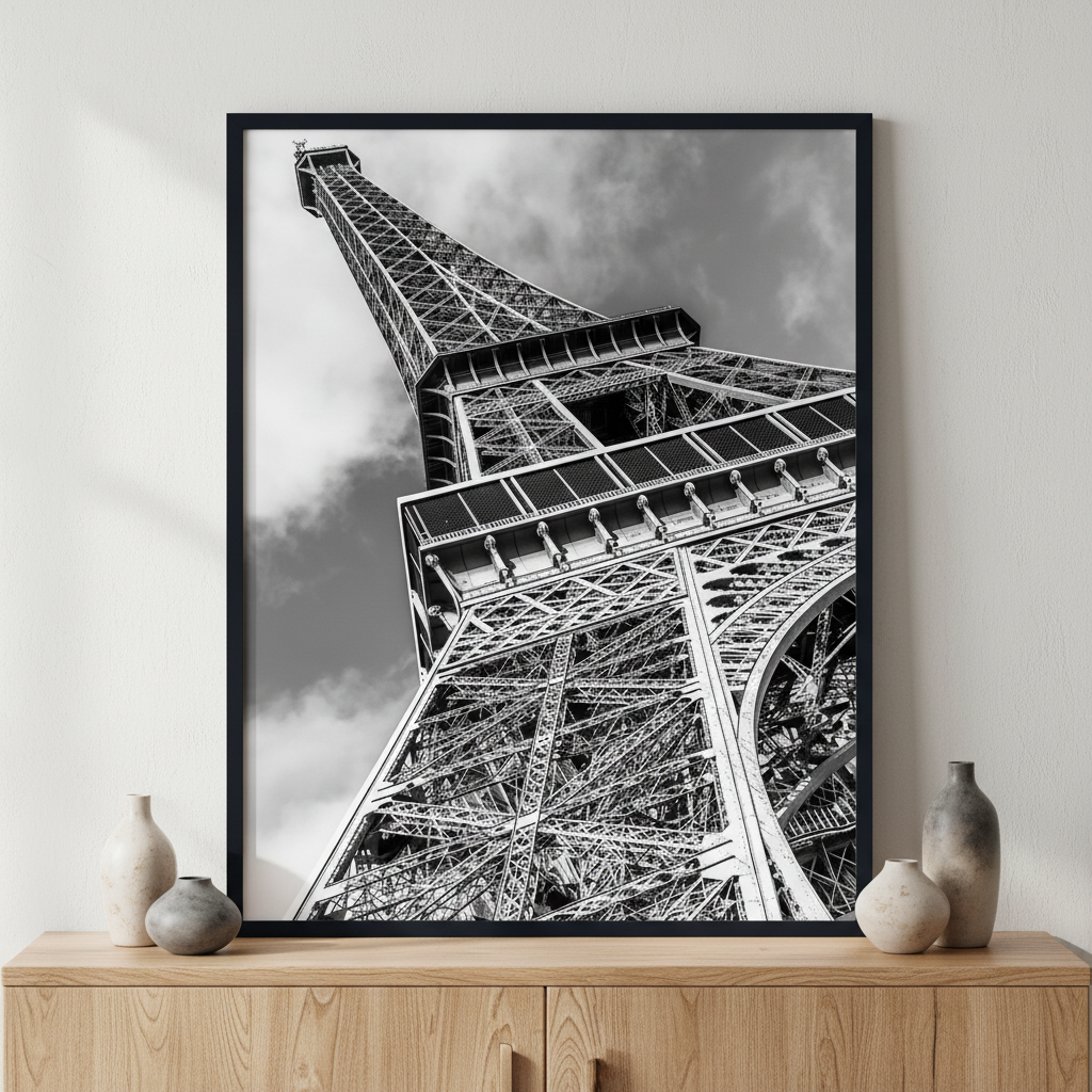 Eiffel tower ภาพติดผังสไตล์สแกนดิเนเวีย สำหรับตกแต่งบ้านและคอนโด พร้อมกรอบคุณภาพ