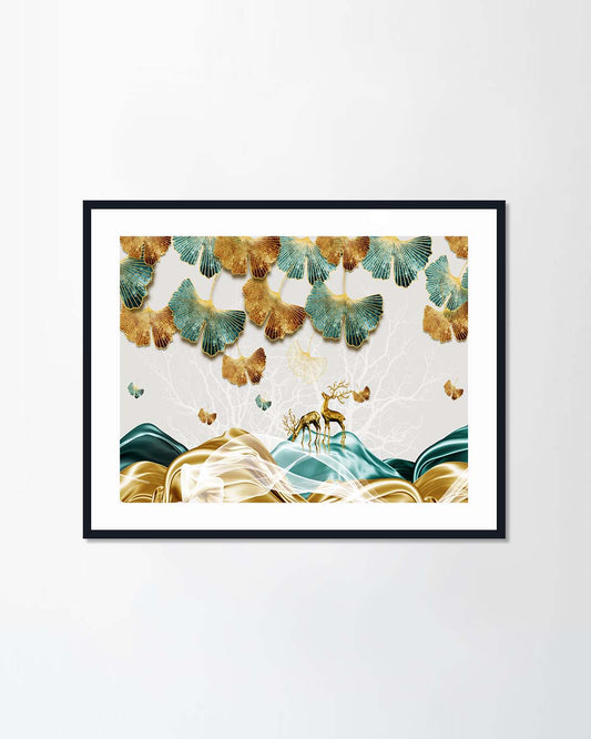 Golden leaf and deer (Canvas)