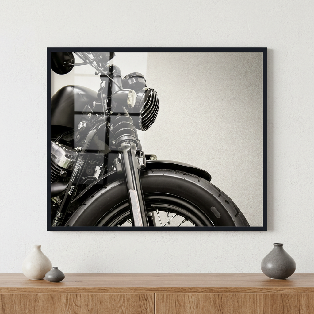 Vintage Motorcycle ภาพติดผังสไตล์นามธรรม สำหรับตกแต่งบ้านและคอนโด พร้อมกรอบคุณภาพ