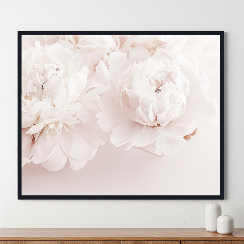 Peony flowers ภาพติดผังสไตล์สแกนดิเนเวีย สำหรับตกแต่งบ้านและคอนโด พร้อมกรอบคุณภาพ
