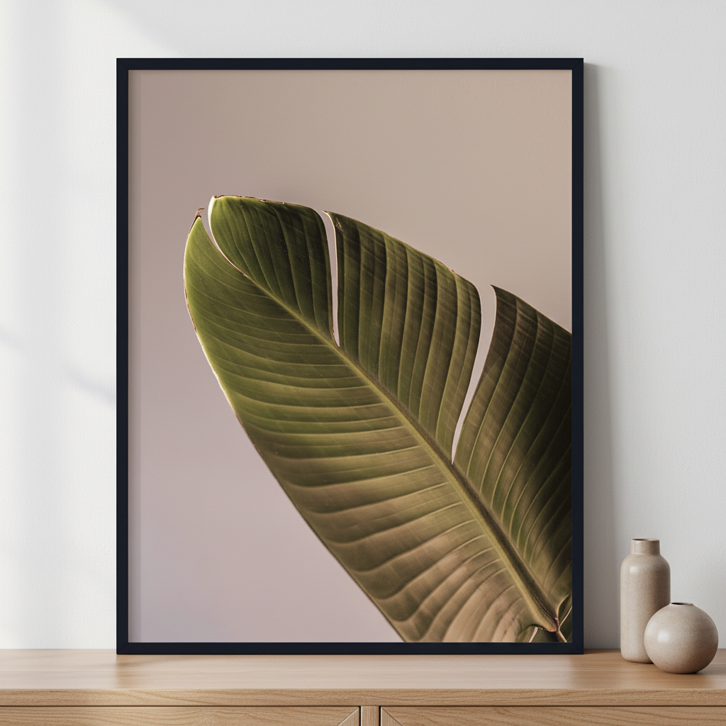 Palm leaf ภาพติดผังสไตล์ธรรมชาติ สำหรับตกแต่งบ้านและคอนโด พร้อมกรอบคุณภาพ
