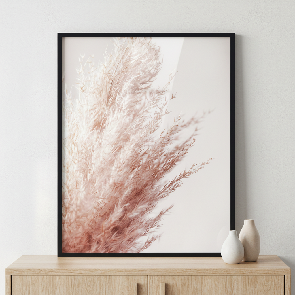 Pampas grass ภาพติดผังสไตล์ธรรมชาติ สำหรับตกแต่งบ้านและคอนโด พร้อมกรอบคุณภาพ