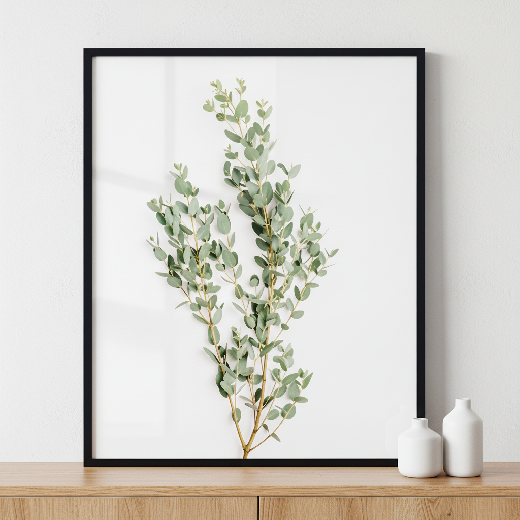 Eucalyptus Branch ภาพติดผังสไตล์ธรรมชาติ สำหรับตกแต่งบ้านและคอนโด พร้อมกรอบคุณภาพ