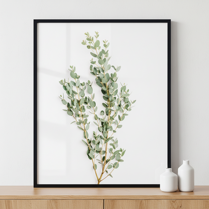 Eucalyptus Branch ภาพติดผังสไตล์ธรรมชาติ สำหรับตกแต่งบ้านและคอนโด พร้อมกรอบคุณภาพ