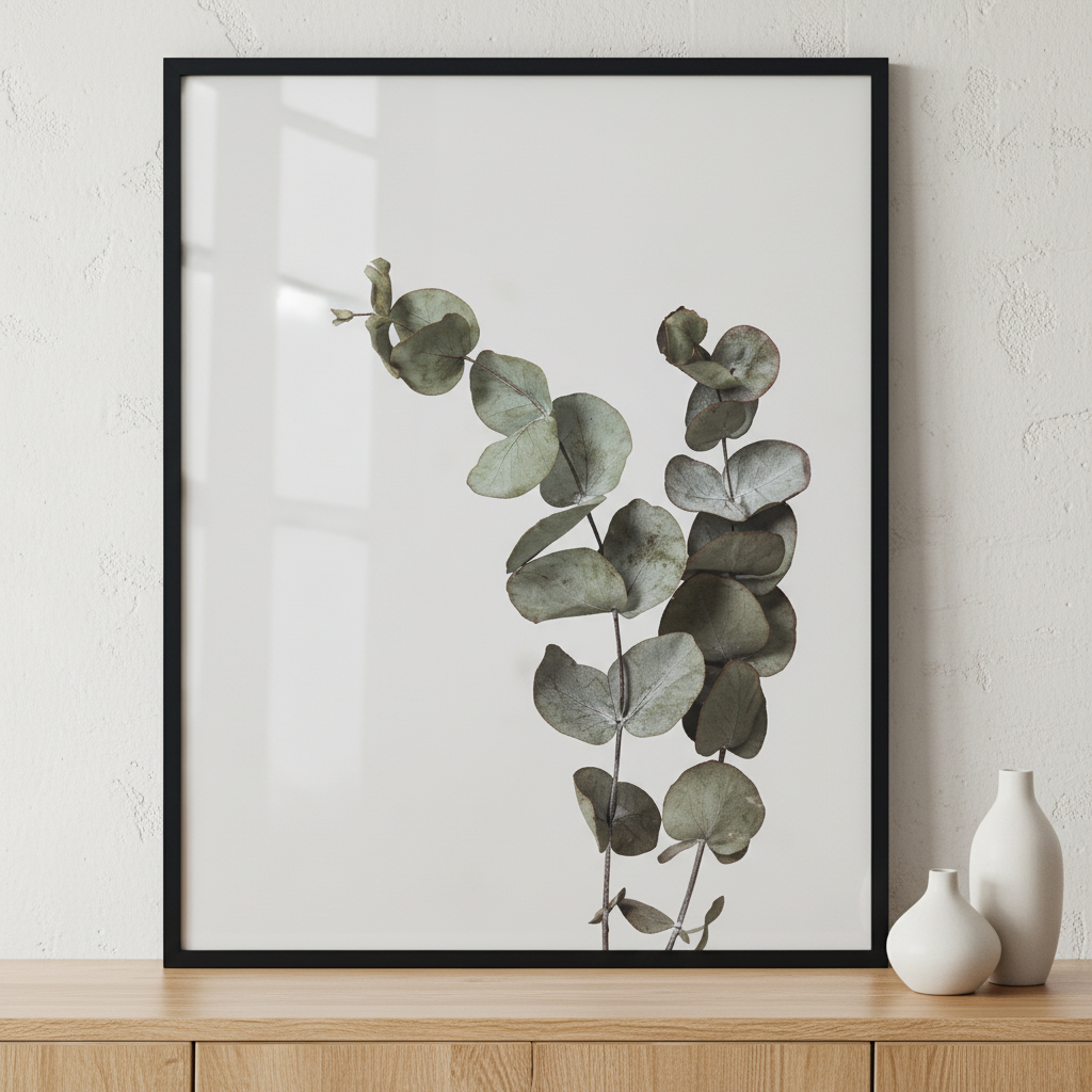 Eucalyptus Branch ภาพติดผังสไตล์ธรรมชาติ สำหรับตกแต่งบ้านและคอนโด พร้อมกรอบคุณภาพ
