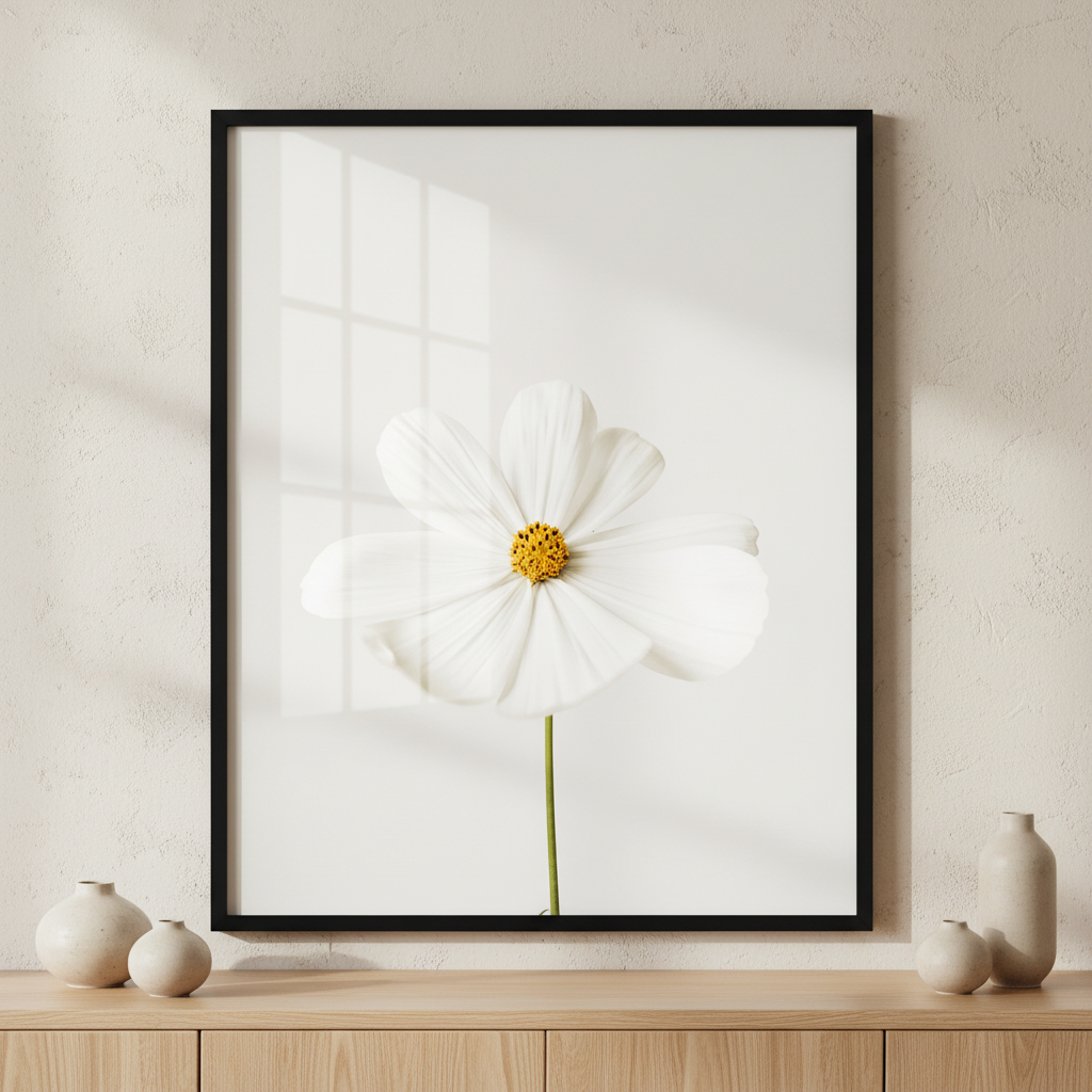 Chamomile flower ภาพติดผังสไตล์สแกนดิเนเวีย สำหรับตกแต่งบ้านและคอนโด พร้อมกรอบคุณภาพ