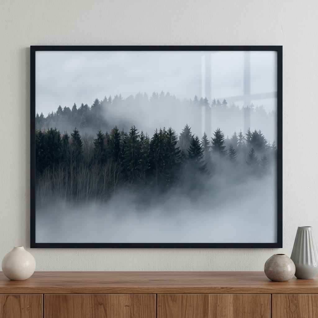 Misty Foggy II ภาพติดผังสไตล์สแกนดิเนเวีย สำหรับตกแต่งบ้านและคอนโด พร้อมกรอบคุณภาพ