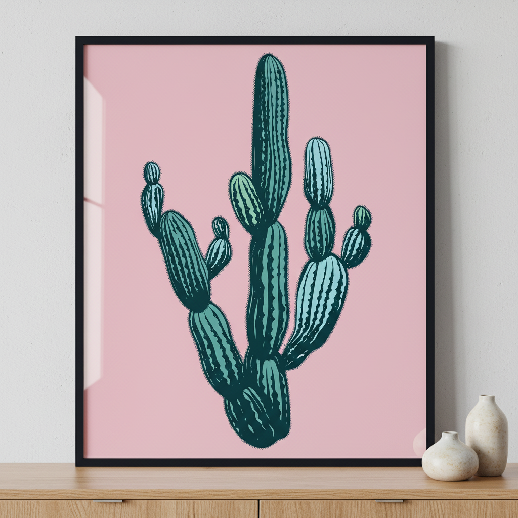 Cactus ภาพติดผังสไตล์ธรรมชาติ สำหรับตกแต่งบ้านและคอนโด พร้อมกรอบคุณภาพ