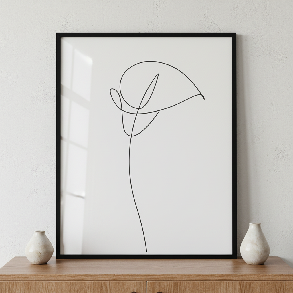 Calla lily flower ภาพติดผังสไตล์นามธรรม สำหรับตกแต่งบ้านและคอนโด พร้อมกรอบคุณภาพ