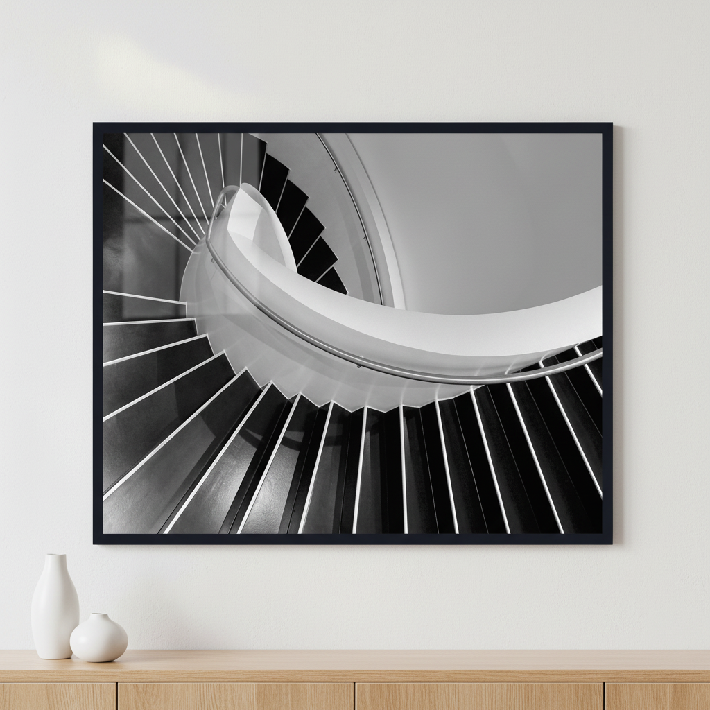 Spiral staircase ภาพติดผังสไตล์สแกนดิเนเวีย สำหรับตกแต่งบ้านและคอนโด พร้อมกรอบคุณภาพ