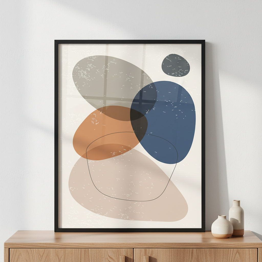 Abstract organic shapes ภาพติดผังสไตล์สแกนดิเนเวีย สำหรับตกแต่งบ้านและคอนโด พร้อมกรอบคุณภาพ