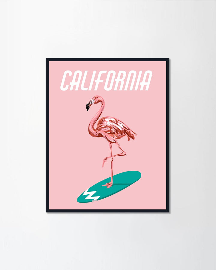 Flamingo on surfboard