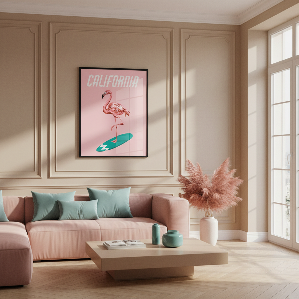 Flamingo on surfboard