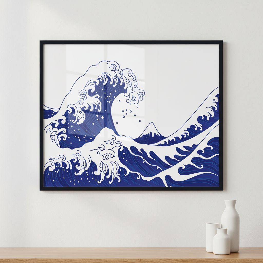 Ocean of Kanagawa ภาพติดผังสไตล์วิวธรรมชาติ สำหรับตกแต่งบ้านและคอนโด พร้อมกรอบคุณภาพ