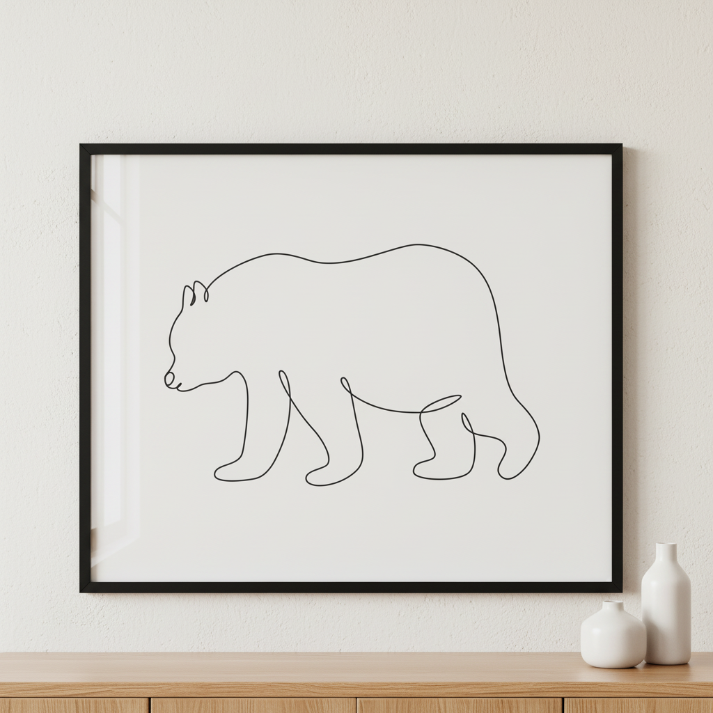 bear ภาพติดผังสไตล์สแกนดิเนเวีย สำหรับตกแต่งบ้านและคอนโด พร้อมกรอบคุณภาพ