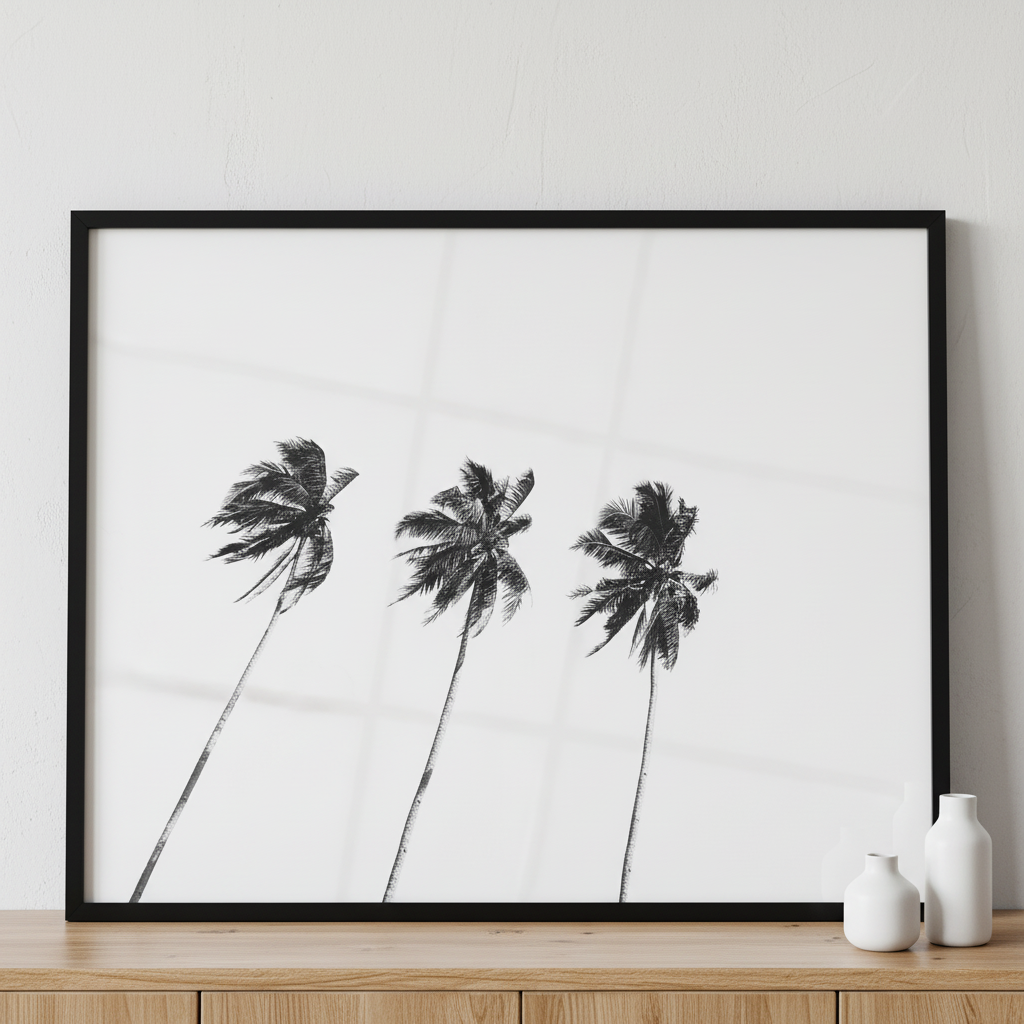 Coconut tree ภาพติดผังสไตล์สแกนดิเนเวีย สำหรับตกแต่งบ้านและคอนโด พร้อมกรอบคุณภาพ