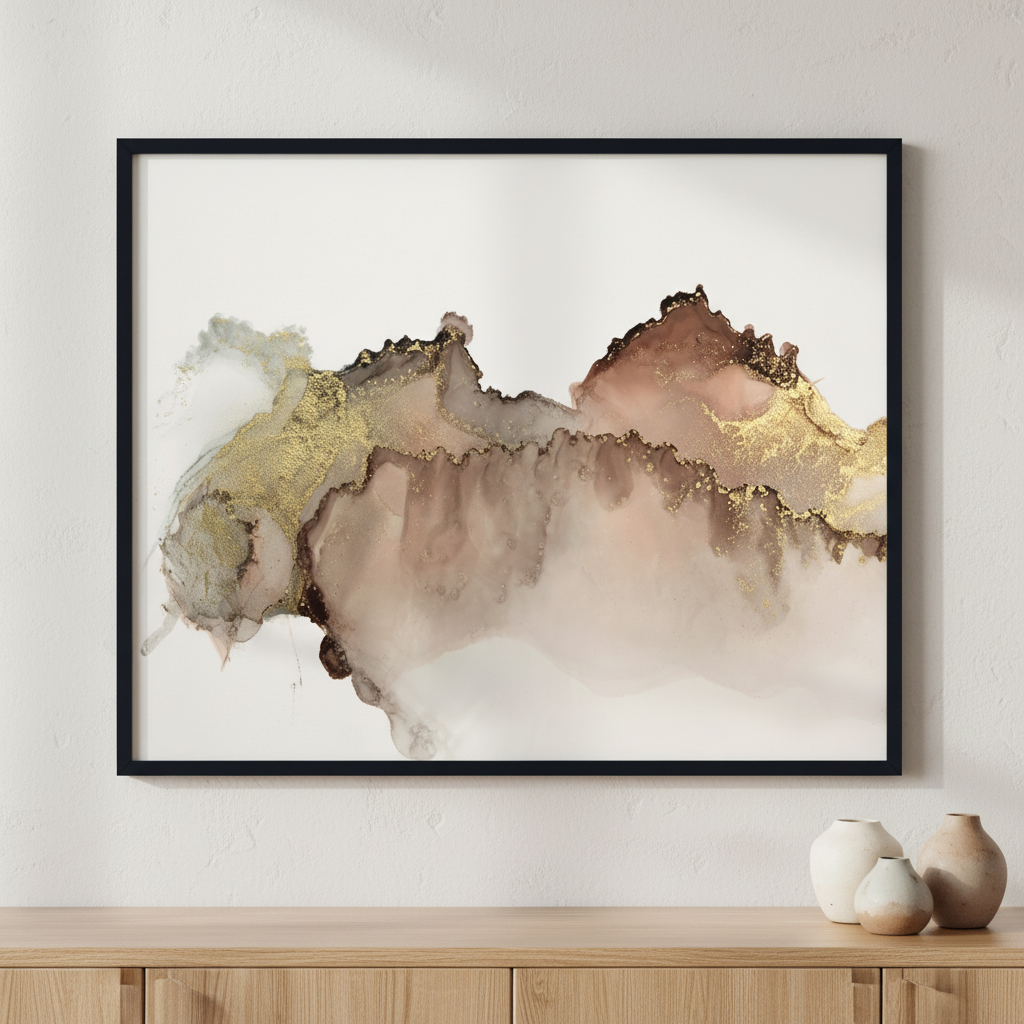 Acrylic flow blot painting ภาพติดผังสไตล์สแกนดิเนเวีย สำหรับตกแต่งบ้านและคอนโด พร้อมกรอบคุณภาพ
