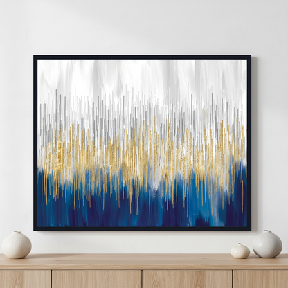 Gold and blue painting ภาพติดผังสไตล์สแกนดิเนเวีย สำหรับตกแต่งบ้านและคอนโด พร้อมกรอบคุณภาพ