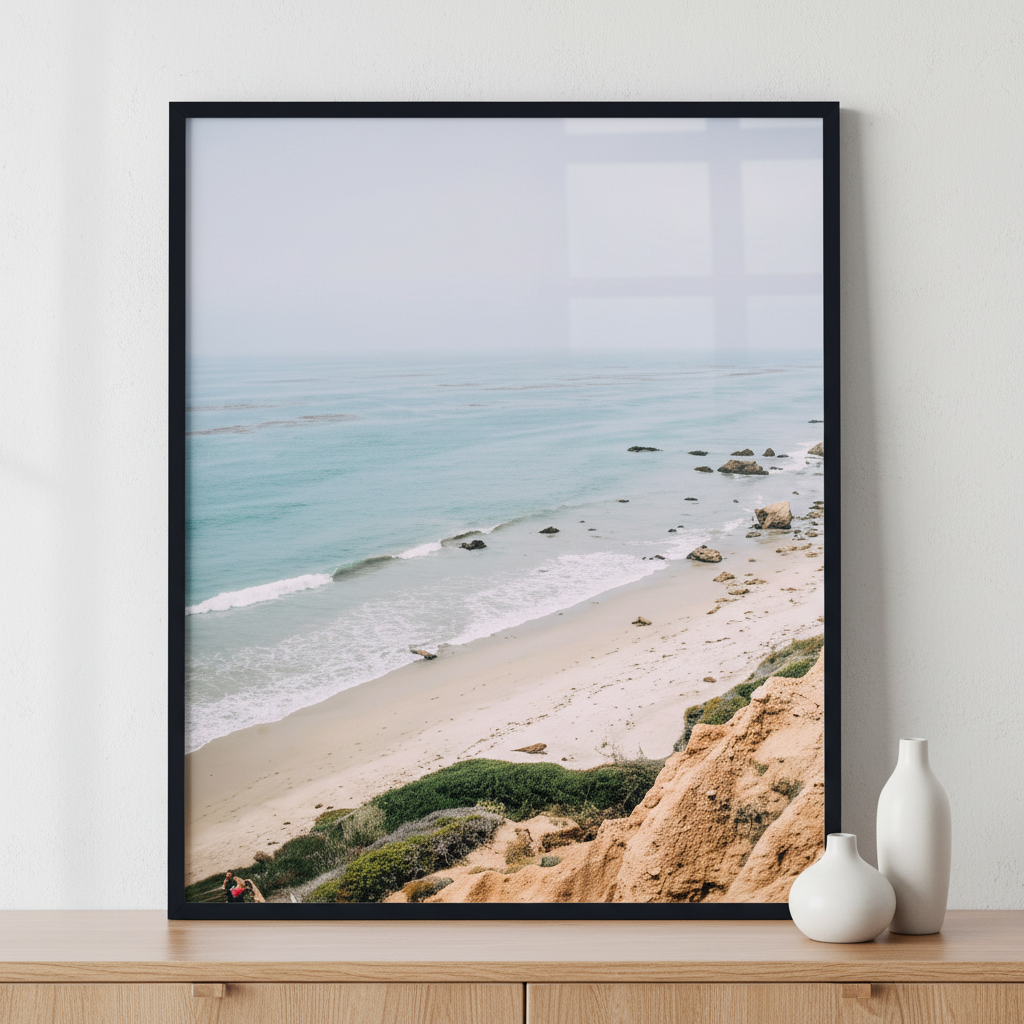 Beach in Malibu ภาพติดผังสไตล์วิวธรรมชาติ สำหรับตกแต่งบ้านและคอนโด พร้อมกรอบคุณภาพ