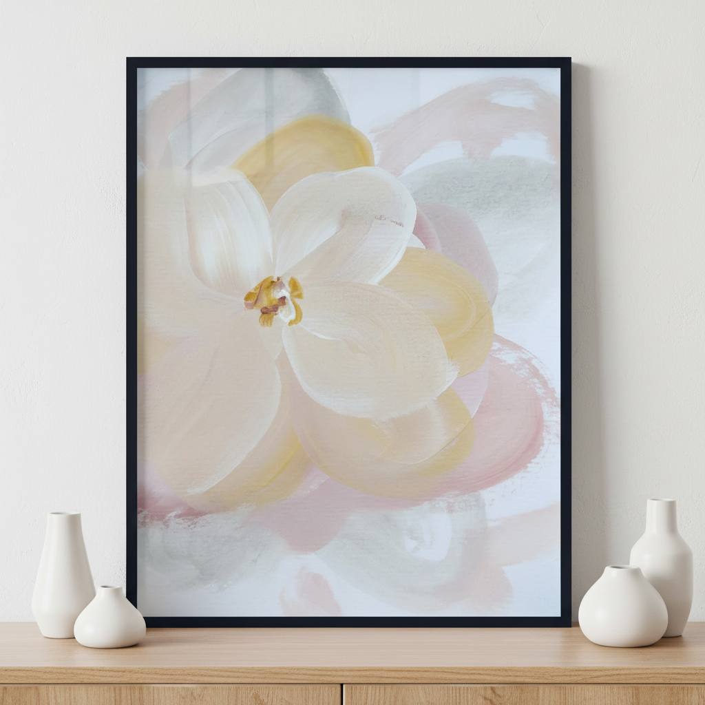 Light And Soft Oil Painting Flower ภาพติดผังสไตล์สแกนดิเนเวีย สำหรับตกแต่งบ้านและคอนโด พร้อมกรอบคุณภาพ