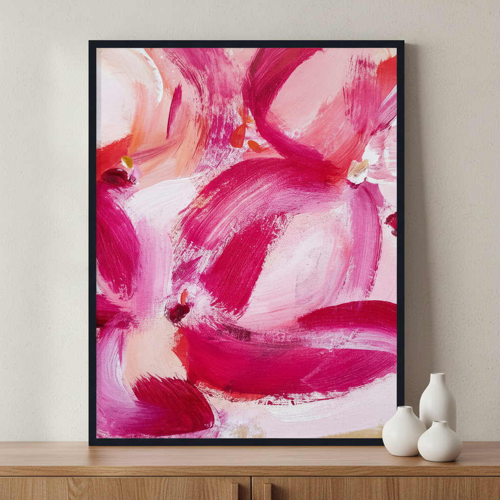 Abstract flower painting ภาพติดผังสไตล์สแกนดิเนเวีย สำหรับตกแต่งบ้านและคอนโด พร้อมกรอบคุณภาพ