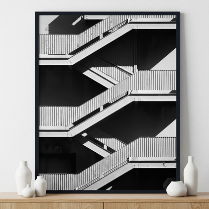 Fine Art Modern Stairway Pattern ภาพติดผังสไตล์สแกนดิเนเวีย สำหรับตกแต่งบ้านและคอนโด พร้อมกรอบคุณภาพ