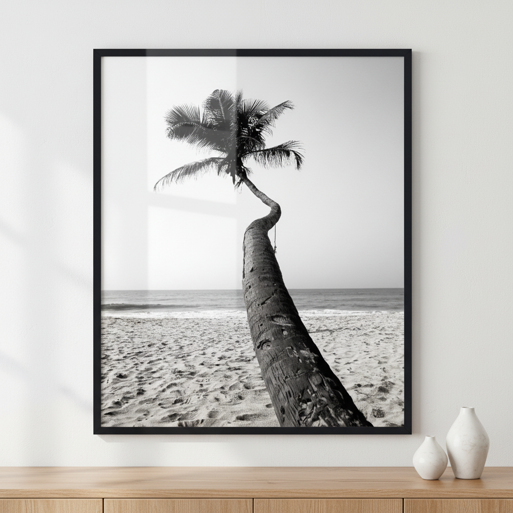 Beautiful palm in the tropical island Sri Lanka ภาพติดผังสไตล์วิวธรรมชาติ สำหรับตกแต่งบ้านและคอนโด พร้อมกรอบคุณภาพ