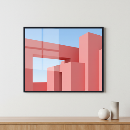 3D illustration of abstract architecture ภาพติดผังสไตล์สแกนดิเนเวีย สำหรับตกแต่งบ้านและคอนโด พร้อมกรอบคุณภาพ